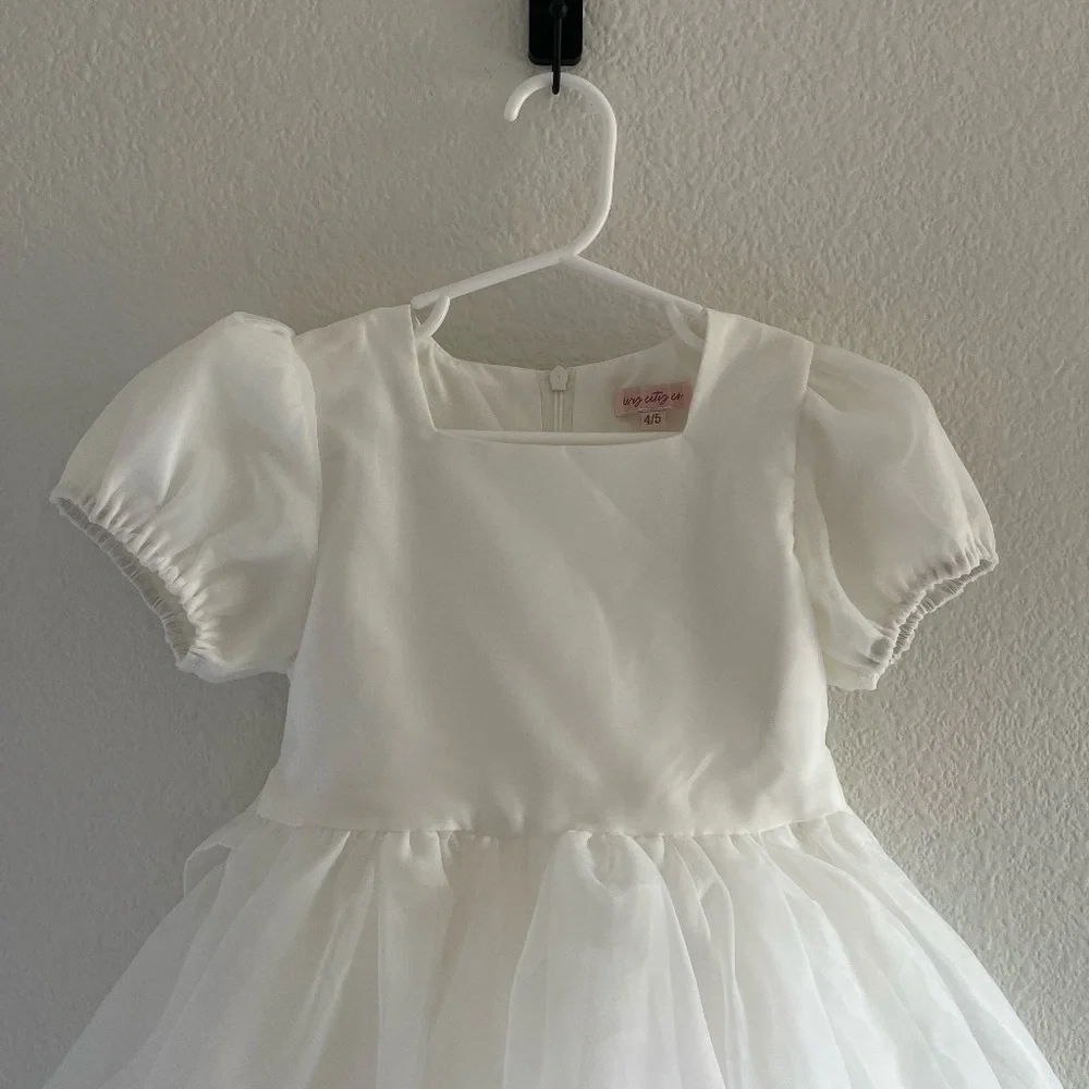 IVY CITY CO | Girls Wedding Flower Girl Cupcake Tulle Dress in White | Size 4/5